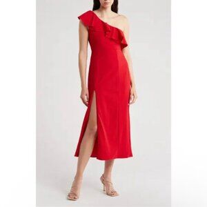 Show Me Your Mumu Florentine Red One Shoulder Midi Dress Sz L